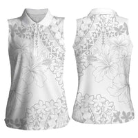 American Samoa Lotu Tamaiti Women Sleeveless Polo Shirt White Sunday Plumeria White Vibe LT9 - Polynesian Pride