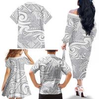 Lotu Tamaiti Samoa Siapo Family Matching Off The Shoulder Long Sleeve Dress and Hawaiian Shirt White Sunday With Teuila Torch Ginger LT9 - Polynesian Pride