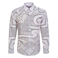Lotu Tamaiti Samoa Siapo Family Matching Off The Shoulder Long Sleeve Dress and Hawaiian Shirt White Sunday With Teuila Torch Ginger LT9 Dad's Shirt - Long Sleeve White - Polynesian Pride