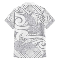 Lotu Tamaiti Samoa Siapo Family Matching Off Shoulder Maxi Dress and Hawaiian Shirt White Sunday With Teuila Torch Ginger LT9 - Polynesian Pride
