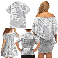 Lotu Tamaiti Samoa Siapo Family Matching Off Shoulder Short Dress and Hawaiian Shirt White Sunday With Teuila Torch Ginger LT9 - Polynesian Pride