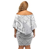 Lotu Tamaiti Samoa Siapo Family Matching Off Shoulder Short Dress and Hawaiian Shirt White Sunday With Teuila Torch Ginger LT9 - Polynesian Pride