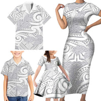 Lotu Tamaiti Samoa Siapo Family Matching Short Sleeve Bodycon Dress and Hawaiian Shirt White Sunday With Teuila Torch Ginger LT9 - Polynesian Pride
