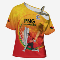 Custom Cricket PNG East Asia-Pacific Cross Shoulder Shirt Papua New Guinea Rise to Power LT9 Female Gold - Polynesian Pride