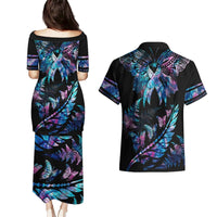 Polynesia Ribbon Butterflies Couples Matching Puletasi Dress and Hawaiian Shirt Silver Fern Breast Cancer With Papua Shell Pattern LT9 - Polynesian Pride