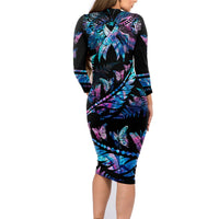 Polynesia Ribbon Butterflies Family Matching Long Sleeve Bodycon Dress and Hawaiian Shirt Silver Fern Breast Cancer With Papua Shell Pattern LT9 - Polynesian Pride