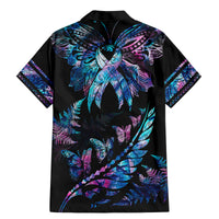 Polynesia Ribbon Butterflies Family Matching Mermaid Dress and Hawaiian Shirt Silver Fern Breast Cancer With Papua Shell Pattern LT9 - Polynesian Pride