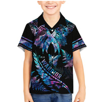 Polynesia Ribbon Butterflies Family Matching Mermaid Dress and Hawaiian Shirt Silver Fern Breast Cancer With Papua Shell Pattern LT9 Son's Shirt Black - Polynesian Pride