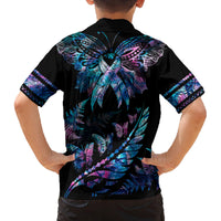 Polynesia Ribbon Butterflies Family Matching Off Shoulder Long Sleeve Dress and Hawaiian Shirt Silver Fern Breast Cancer With Papua Shell Pattern LT9 - Polynesian Pride