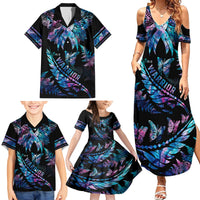 Polynesia Ribbon Butterflies Family Matching Summer Maxi Dress and Hawaiian Shirt Silver Fern Breast Cancer With Papua Shell Pattern LT9 - Polynesian Pride