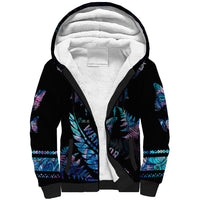 Polynesia Ribbon Butterflies Sherpa Hoodie Silver Fern Breast Cancer With Papua Shell Pattern LT9 Unisex Black - Polynesian Pride