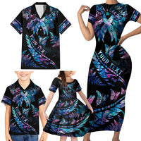 Personalised Polynesia Ribbon Butterflies Family Matching Short Sleeve Bodycon Dress and Hawaiian Shirt Silver Fern Breast Cancer With Papua Shell Pattern LT9 - Polynesian Pride