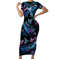 Personalised Polynesia Ribbon Butterflies Family Matching Short Sleeve Bodycon Dress and Hawaiian Shirt Silver Fern Breast Cancer With Papua Shell Pattern LT9 Mom's Dress Black - Polynesian Pride