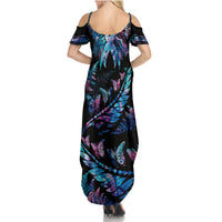 Personalised Polynesia Ribbon Butterflies Family Matching Summer Maxi Dress and Hawaiian Shirt Silver Fern Breast Cancer With Papua Shell Pattern LT9 - Polynesian Pride
