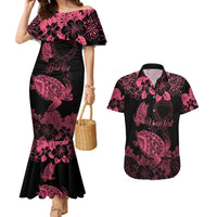Personalised Polynesian Turtle Ribbon Couples Matching Mermaid Dress and Hawaiian Shirt Think Pink Breast Cancer With Pacific Hibiscus LT9 Pink - Polynesian Pride