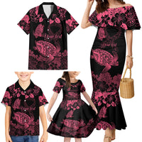 Personalised Polynesian Turtle Ribbon Family Matching Mermaid Dress and Hawaiian Shirt Think Pink Breast Cancer With Pacific Hibiscus LT9 - Polynesian Pride