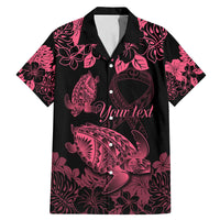 Personalised Polynesian Turtle Ribbon Family Matching Mermaid Dress and Hawaiian Shirt Think Pink Breast Cancer With Pacific Hibiscus LT9 Dad's Shirt - Short Sleeve Pink - Polynesian Pride