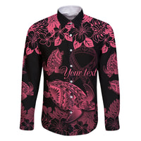 Personalised Polynesian Turtle Ribbon Family Matching Off Shoulder Long Sleeve Dress and Hawaiian Shirt Think Pink Breast Cancer With Pacific Hibiscus LT9 Dad's Shirt - Long Sleeve Pink - Polynesian Pride