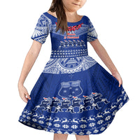 Toa Samoa Christmas Family Matching Tank Maxi Dress and Hawaiian Shirt Samoa Siva Tau Manuia Le Kerisimasi Blue Vibe LT9 Daughter's Dress Blue - Polynesian Pride