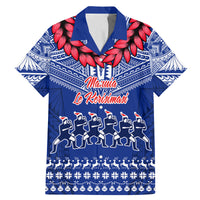 Personalised Toa Samoa Christmas Family Matching Mermaid Dress and Hawaiian Shirt Samoa Siva Tau Manuia Le Kerisimasi Blue Vibe LT9 Dad's Shirt - Short Sleeve Blue - Polynesian Pride