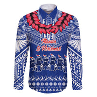 Personalised Toa Samoa Christmas Family Matching Off Shoulder Short Dress and Hawaiian Shirt Samoa Siva Tau Manuia Le Kerisimasi Blue Vibe LT9 Dad's Shirt - Long Sleeve Blue - Polynesian Pride