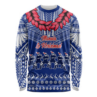 Personalised Toa Samoa Christmas Long Sleeve Shirt Samoa Siva Tau Manuia Le Kerisimasi Blue Vibe LT9 Unisex Blue - Polynesian Pride