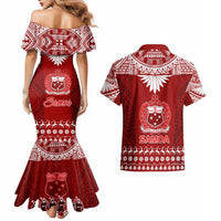 Toa Samoa Christmas Couples Matching Mermaid Dress and Hawaiian Shirt Samoa Siva Tau Manuia Le Kerisimasi Red Vibe LT9 - Polynesian Pride