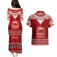 Toa Samoa Christmas Couples Matching Puletasi Dress and Hawaiian Shirt Samoa Siva Tau Manuia Le Kerisimasi Red Vibe LT9 - Polynesian Pride