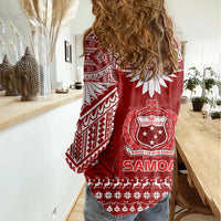 Toa Samoa Christmas Women Casual Shirt Samoa Siva Tau Manuia Le Kerisimasi Red Vibe LT9 - Polynesian Pride