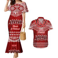 Personalised Toa Samoa Christmas Couples Matching Mermaid Dress and Hawaiian Shirt Samoa Siva Tau Manuia Le Kerisimasi Red Vibe LT9 Red - Polynesian Pride