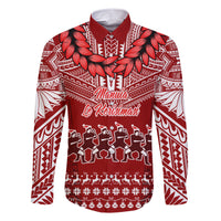 Personalised Toa Samoa Christmas Family Matching Short Sleeve Bodycon Dress and Hawaiian Shirt Samoa Siva Tau Manuia Le Kerisimasi Red Vibe LT9 Dad's Shirt - Long Sleeve Red - Polynesian Pride