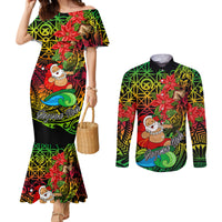 Personalised Vanuatu Joyeux Noel Couples Matching Mermaid Dress and Long Sleeve Button Shirt Christmas Santas God Yumi LT9 Reggae - Polynesian Pride