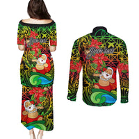 Personalised Vanuatu Joyeux Noel Couples Matching Puletasi Dress and Long Sleeve Button Shirt Christmas Santas God Yumi LT9 - Polynesian Pride
