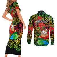 Personalised Vanuatu Joyeux Noel Couples Matching Short Sleeve Bodycon Dress and Long Sleeve Button Shirt Christmas Santas God Yumi LT9 - Polynesian Pride