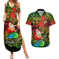 Personalised Vanuatu Joyeux Noel Couples Matching Summer Maxi Dress and Hawaiian Shirt Christmas Santas God Yumi LT9 Reggae - Polynesian Pride