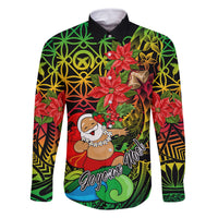 Personalised Vanuatu Joyeux Noel Family Matching Off Shoulder Short Dress and Hawaiian Shirt Christmas Santas God Yumi LT9 Dad's Shirt - Long Sleeve Reggae - Polynesian Pride