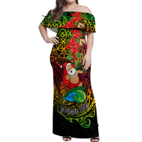 Personalised Vanuatu Joyeux Noel Off Shoulder Maxi Dress Christmas Santas God Yumi LT9 Women Reggae - Polynesian Pride
