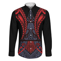 Custom New Zealand Family Matching Long Sleeve Bodycon Dress and Hawaiian Shirt Maori Kiwiana Pattern Tukutuku Motif LT9 Dad's Shirt - Long Sleeve Red - Polynesian Pride