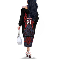 Custom New Zealand Family Matching Off The Shoulder Long Sleeve Dress and Hawaiian Shirt Maori Kiwiana Pattern Tukutuku Motif LT9 - Polynesian Pride