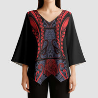 Custom New Zealand Kimono Sleeve Blouse Maori Kiwiana Pattern Tukutuku Motif