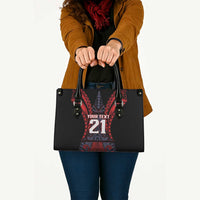Custom New Zealand Leather Bag Maori Kiwiana Pattern Tukutuku Motif