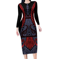 Custom New Zealand Long Sleeve Bodycon Dress Maori Kiwiana Pattern Tukutuku Motif