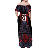 Custom New Zealand Off Shoulder Maxi Dress Maori Kiwiana Pattern Tukutuku Motif