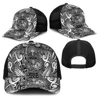 New Zealand Taiaha Maori Baseball Net Cap Kiwikiwi Minimalist Silver Fern Tukutuku Motif LT9 - Polynesian Pride