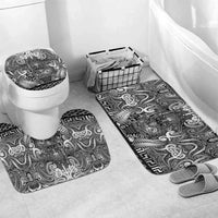 New Zealand Taiaha Maori Bathroom Set Kiwikiwi Minimalist Silver Fern Tukutuku Motif LT9 Mat Set Only (3 pcs) One Size White - Polynesian Pride