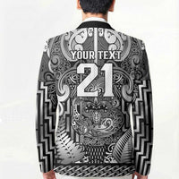 Custom New Zealand Taiaha Maori Blazer Kiwikiwi Minimalist Silver Fern Tukutuku Motif LT9 - Polynesian Pride