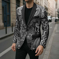 Custom New Zealand Taiaha Maori Blazer Kiwikiwi Minimalist Silver Fern Tukutuku Motif LT9 - Polynesian Pride
