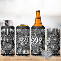 Custom New Zealand Taiaha Maori 4 in 1 Can Cooler Tumbler Kiwikiwi Minimalist Silver Fern Tukutuku Motif LT9 - Polynesian Pride