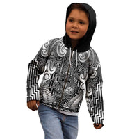 Custom New Zealand Taiaha Maori Kid Hoodie Kiwikiwi Minimalist Silver Fern Tukutuku Motif LT9 - Polynesian Pride