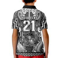 Custom New Zealand Taiaha Maori Kid Polo Shirt Kiwikiwi Minimalist Silver Fern Tukutuku Motif LT9 - Polynesian Pride